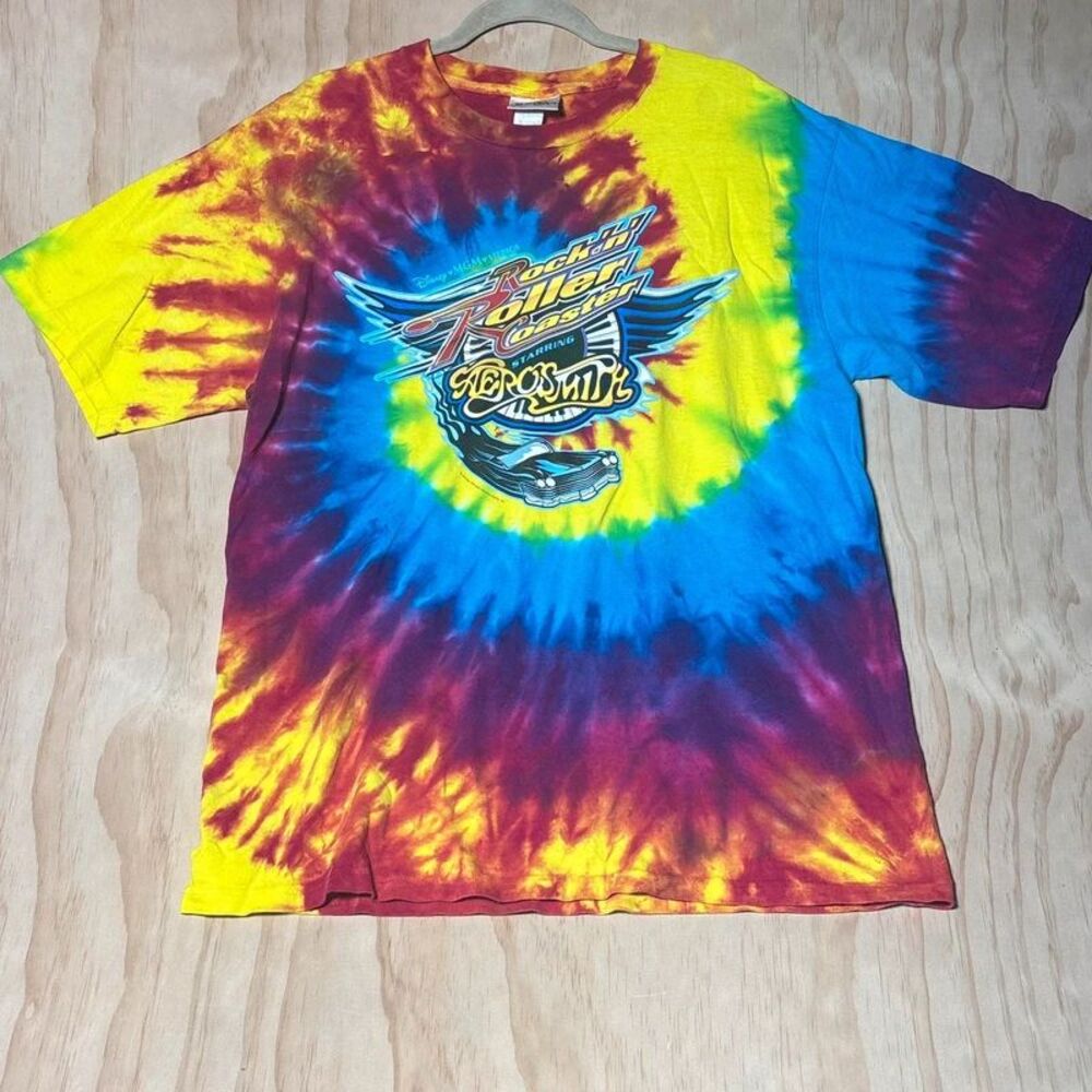Vintage Disney Rock’N’ Roller Coaster Aerosmith Tie Dye T Shirt Men’s Sz Large